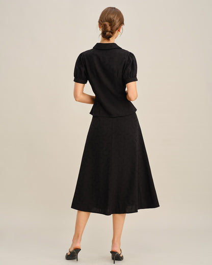 Black Embroidery Midi Skirt