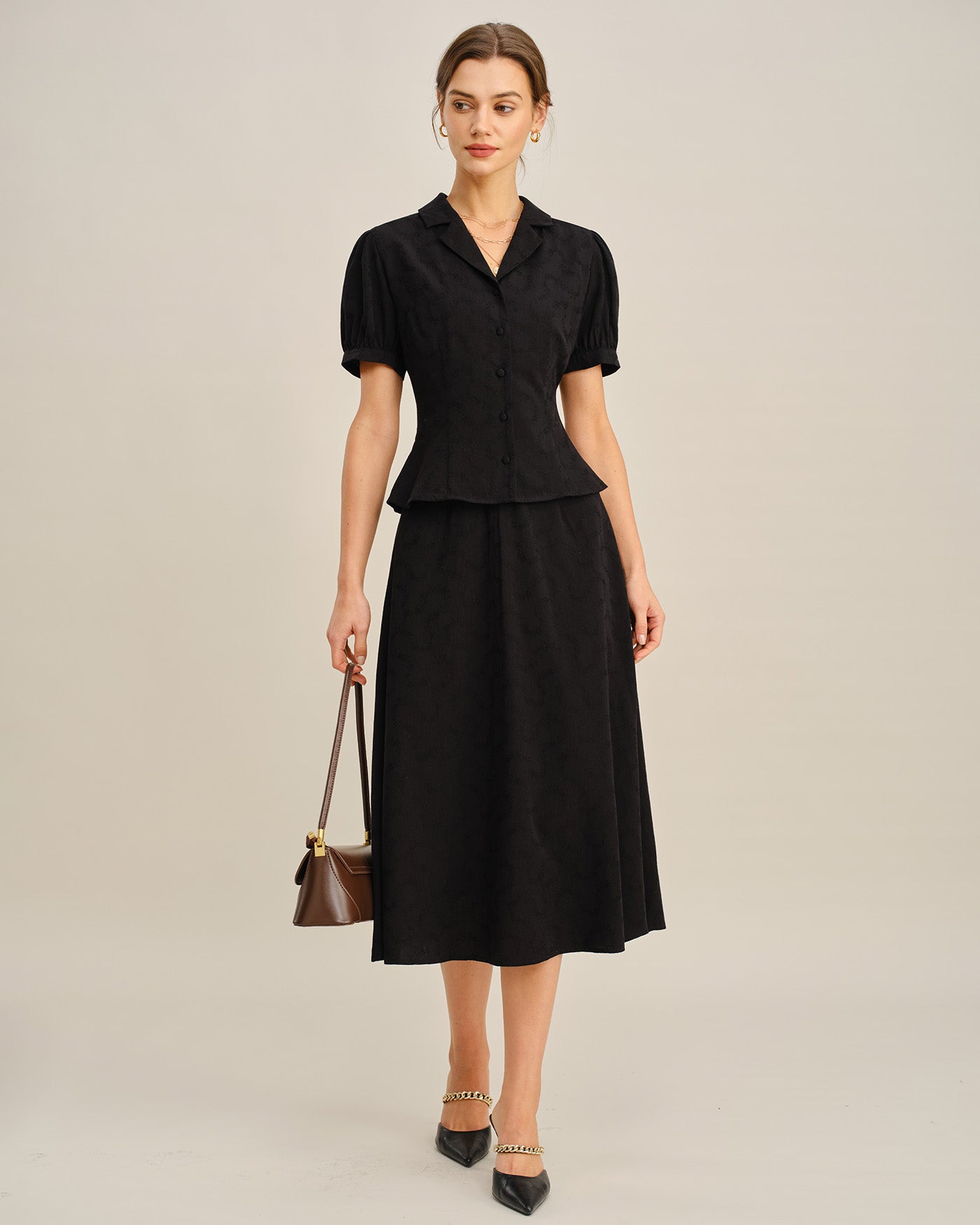 Black Embroidery Midi Skirt