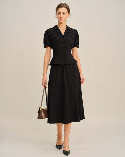 Black Embroidery Midi Skirt