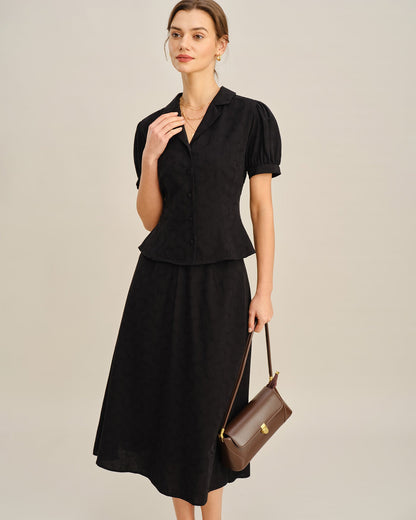 Black Embroidery Midi Skirt