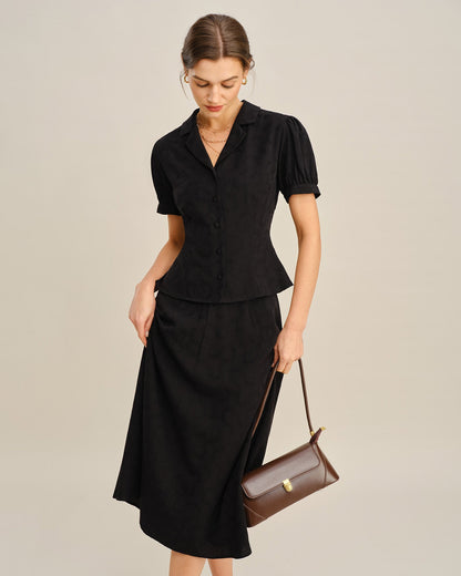 Black Embroidery Midi Skirt